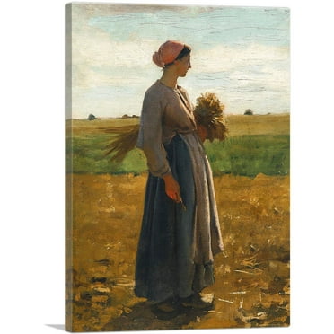 ARTCANVAS Young Woman In The Fields 1864 Canvas Art Print by Jules Breton - Size: 26" x 18" (0.75" Deep)