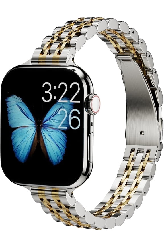 Women's Thin Watch Band Compatible for Apple Watch 42mm 41mm 40mm 38mm, Stainless Steel Metal Band for iWatch SE Series 10/9/8/7/6/5/4/3/2/1, Silver&Gold