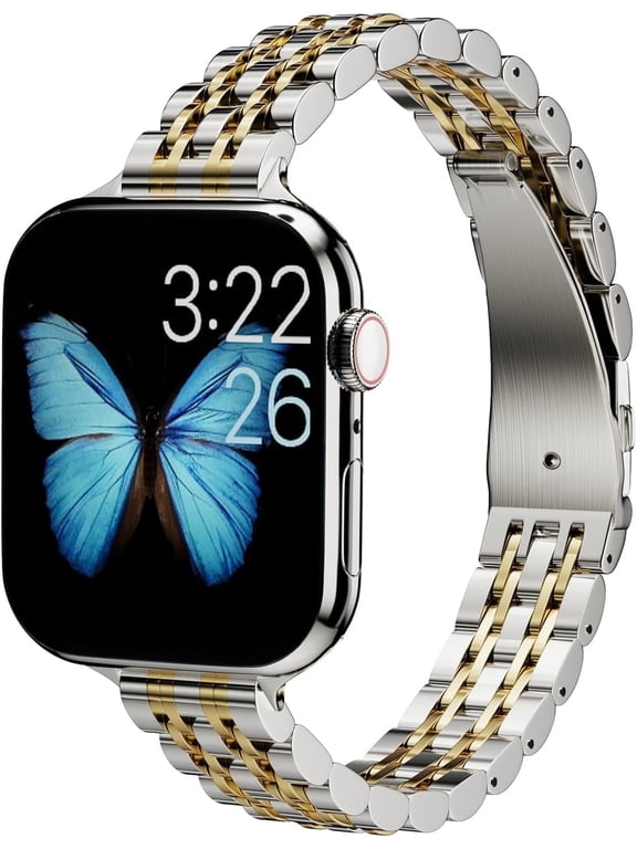 Women's Thin Watch Band Compatible for Apple Watch 42mm 41mm 40mm 38mm, Stainless Steel Metal Band for iWatch SE Series 10/9/8/7/6/5/4/3/2/1, Silver&Gold
