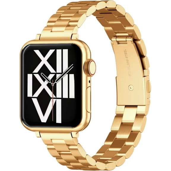 ARTCHE Thin Watch Band for Apple Watch 42mm 41mm 40mm 38mm, Compatible with iwatch Bands Series 10/9/8/7/6/SE/5/4/3/2/1, Lady Slim Stainless Steel Strap for Women man, Gold