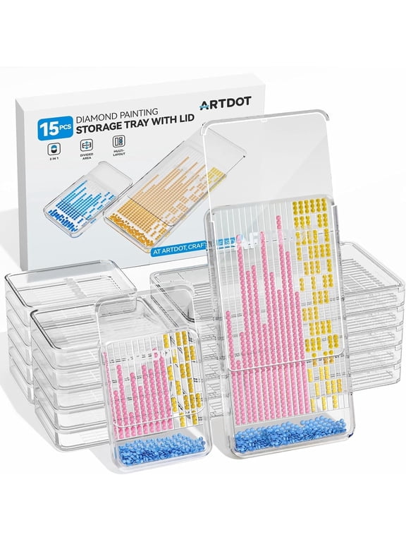 15-Piece 2-in-1 Stackable Diamond Painting Storage Trays with Lids, Plastic Craft Organizer Box for Beads and Tools
