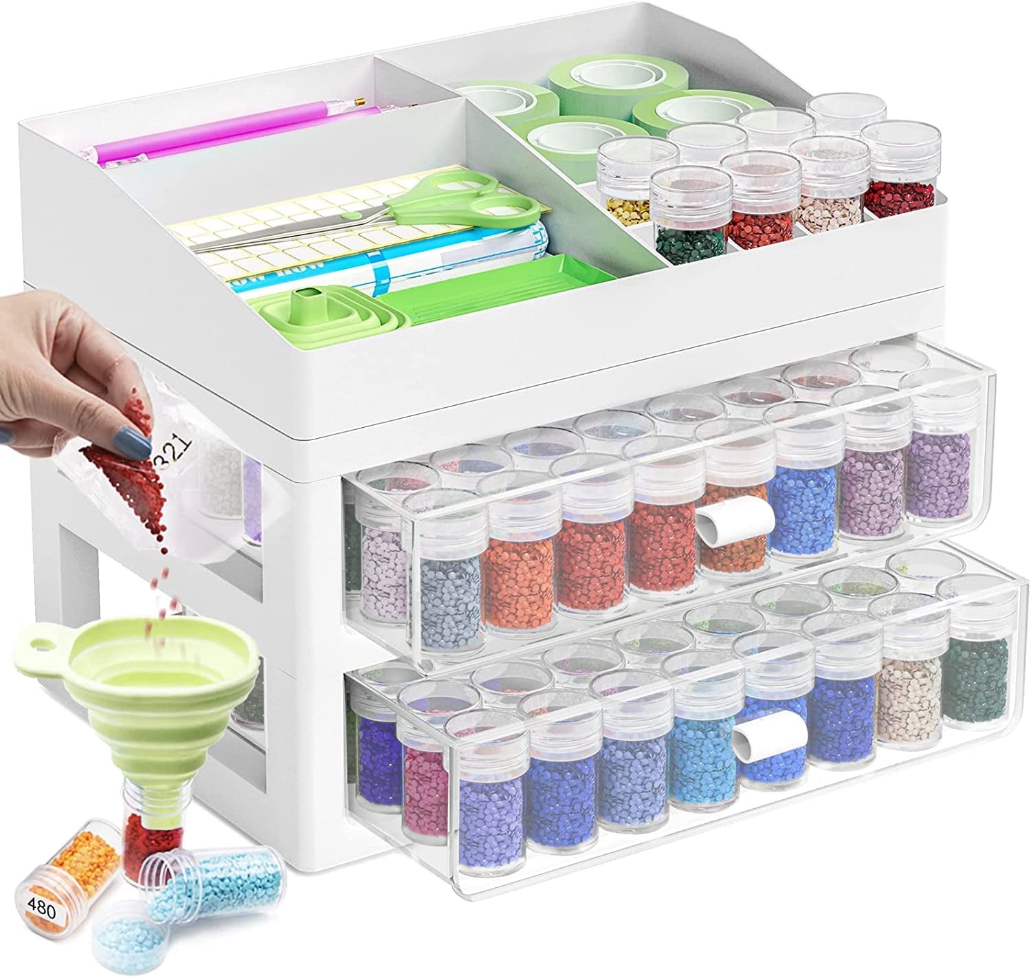 ARTDOT 96 Jar Diamond Painting Drill Storage Organizer, Stackable Bead Containers with Lids for Craft Supplies