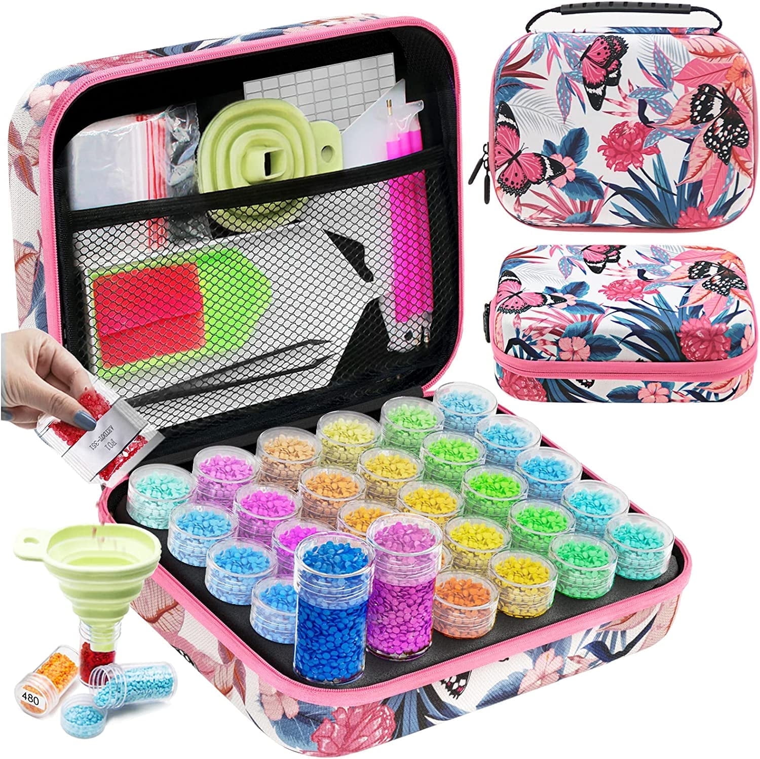 ARTDOT 30 Grid Small Diamond Painting Organizer Box, Plastic Bead Storage Container for Craft Drill （Pink Case）