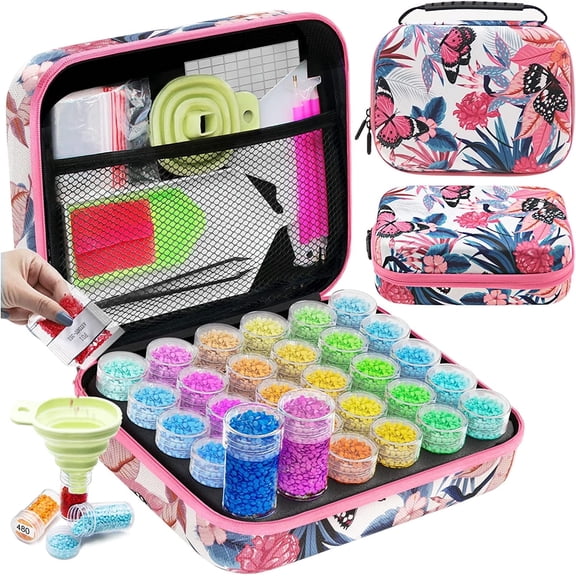 ARTDOT 30 Grid Small Diamond Painting Organizer Box, Plastic Bead Storage Container for Craft Drill （Pink Case）