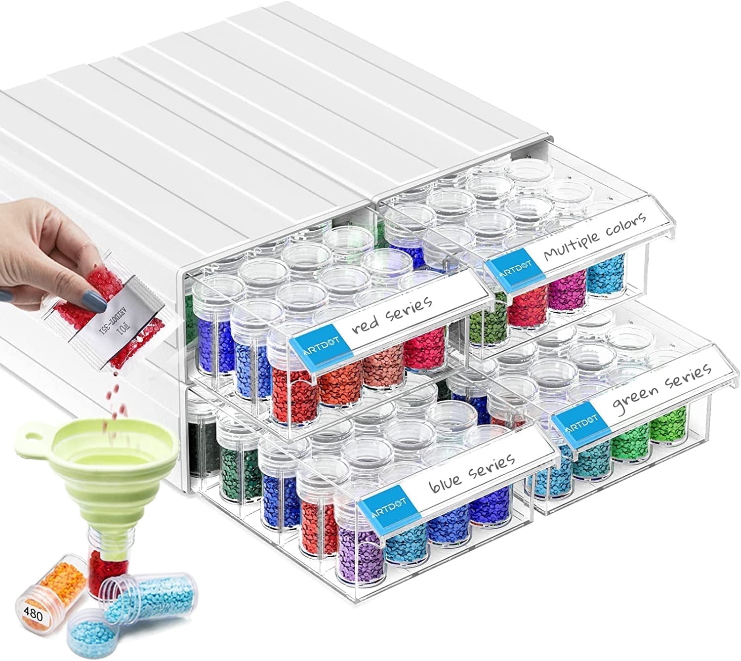 ARTDOT 128 Jar Diamond Painting Organizer Kit, Stackable Bead Storage Containers with Lids for Jewelry Making and Crafts