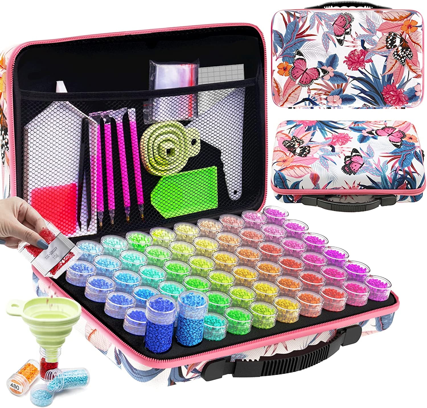 ARTDOT 60 Slot Medium Diamond Painting Bead Storage Organizer, Plastic Container Case for Crafts and Drill Supplies （Pink Case）