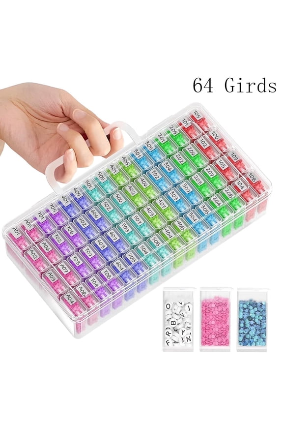 Diamond Art Kit Bead Storage Containers Box, 64 Small Case, Plastic Organizer Kits