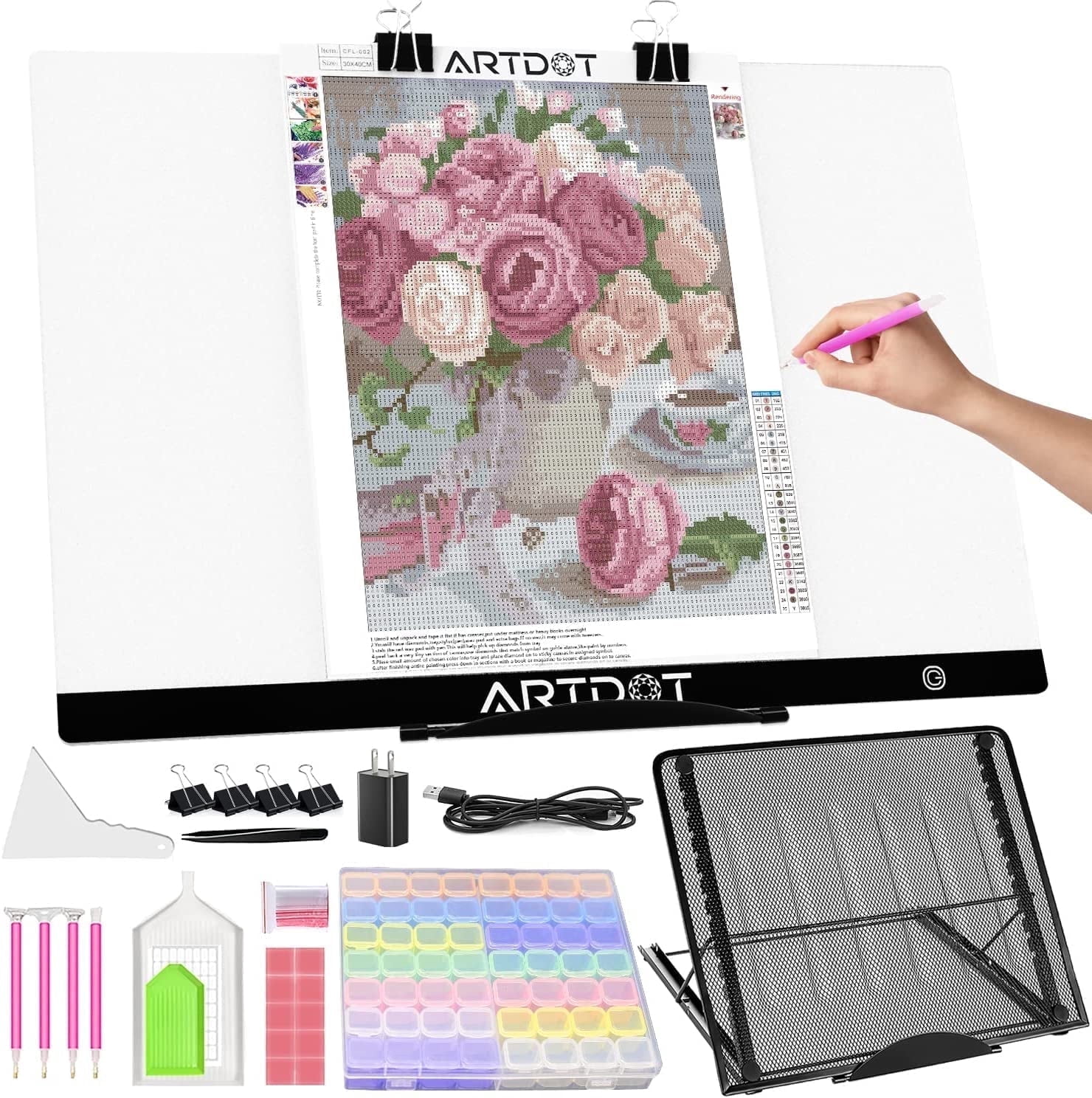 ARTDOT A2 Diamond Painting Light Pad USB Powered Adjustable Brightness with Diamond Art Accessories and Tools for Drawing Tracing
