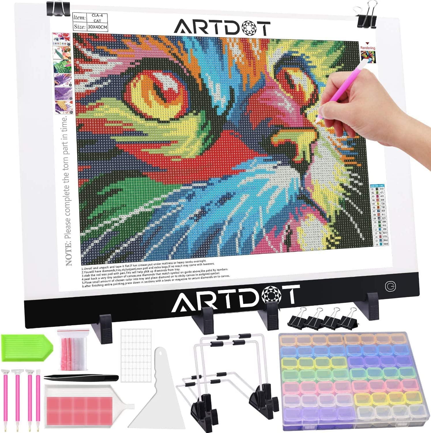 ARTDOT A3 LED Light Board for Diamond Painting Kits, USB Powered Light Pad,  Adjustable Brightness with Diamond Painting Tools Detachable Stand and