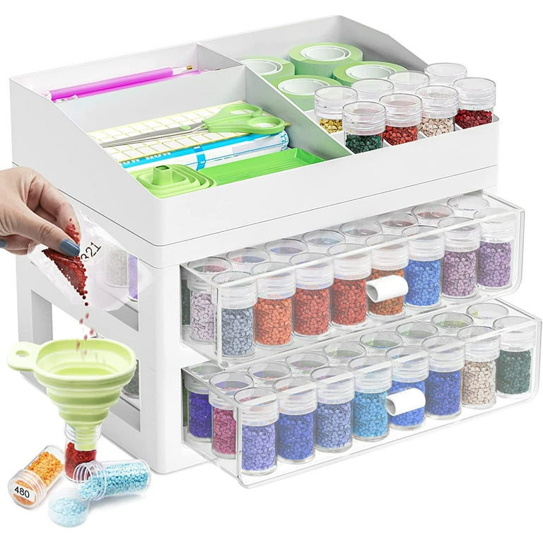 ARTDOT Storage Containers for Diamond Painting Accessories, 2 Drawers with  96 Slots Bead Storage Bottles and Diamond Art Storage Rack for Unisex Adult  