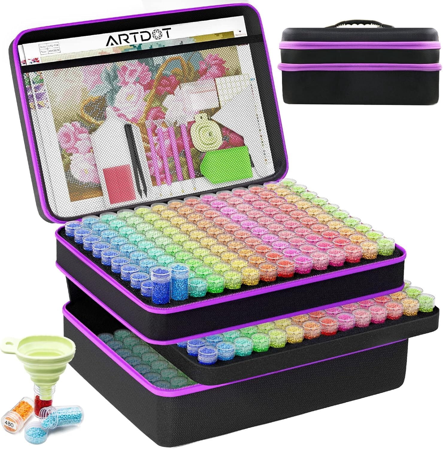 ARTDOT 420 Slot Large Diamond Painting Bead Storage Organizer, Plastic Container Case for Crafts and Drill Supplies （Black Case）