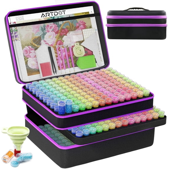 ARTDOT 420 Slot Large Diamond Painting Bead Storage Organizer, Plastic Container Case for Crafts and Drill Supplies (Black Case)