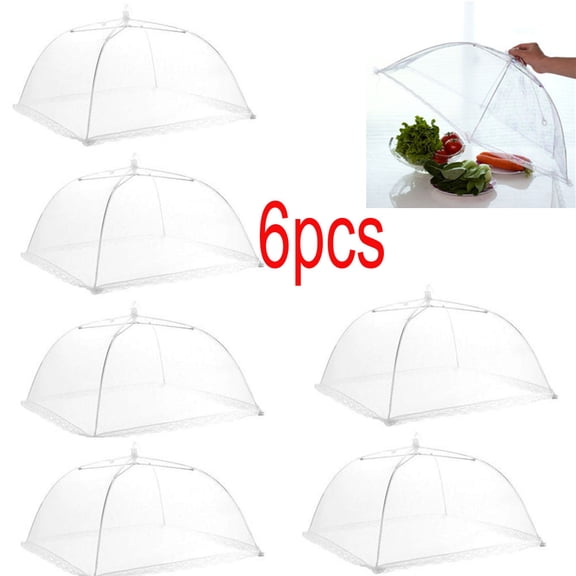 6-Pack Large -Up Mesh Food Covers, and Reusable Tent Umbrella for Outdoor Picnic, BBQ, and Food