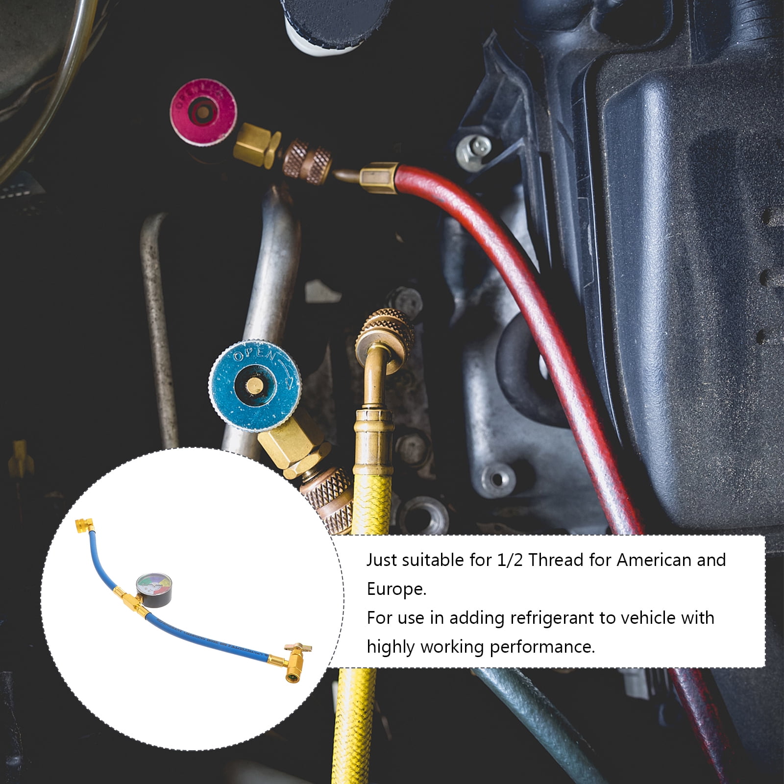 ARTEA WINOMO Air Conditioning Refrigerant Charging Hose with Gauge for Car (1/2 Thread for American and Europe)