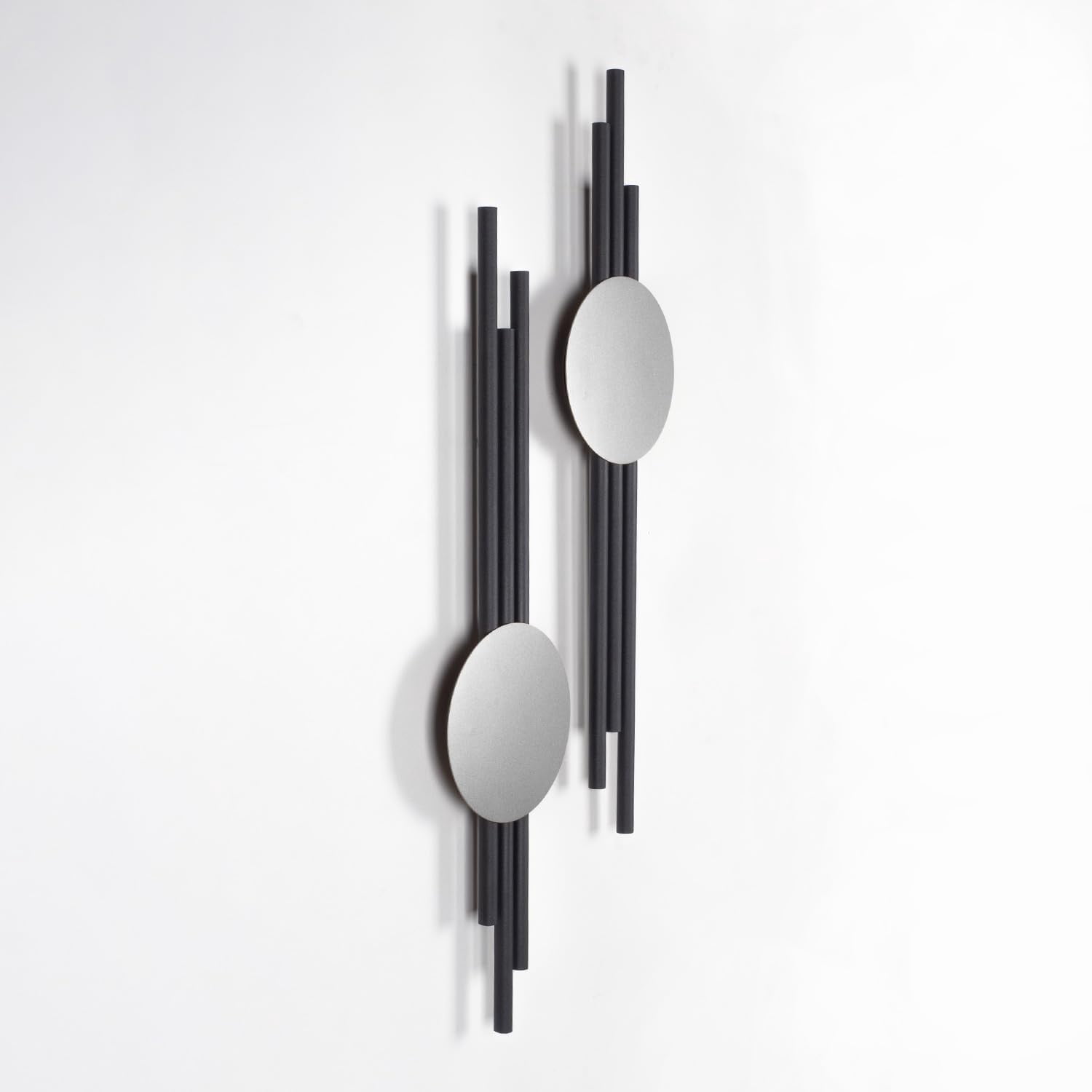 ARTEPERA Antique Lines Set of 2 Metal Wall Art, Modern Wall Decor, Vertical Gold Black Geometric Wall Art, Unique Home Decor, Wall Hangings, Living Room Home Decor, Wall Sculptures (Black - Silver)