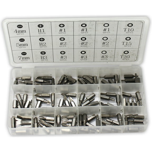 ARTESIA TOOL 108 Piece Carbon Bit Assortment | Includes Phillips, Slotted, Star, Hex | 25mm Size | Convenient Case with Identification Diagram