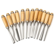 ARTESIA TOOL 12-Piece Wood Carving Chisel Set 7.5 19.1 cm Length Each Wooden Handles Durable Steel Blades Vinyl Storage Pouch Included