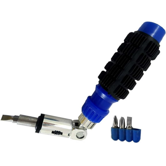 ARTESIA TOOL 8.25" (21 cm) 3-way Reversible Ratchet Screwdriver | Rubberized Grip | Angled Top | Includes 4 Essential Bits (#1 #2 Phillips & 5mm 6mm Slotted) | With Storage Holder