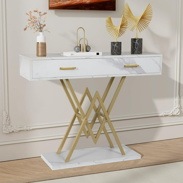 Marble top console table with drawers discount