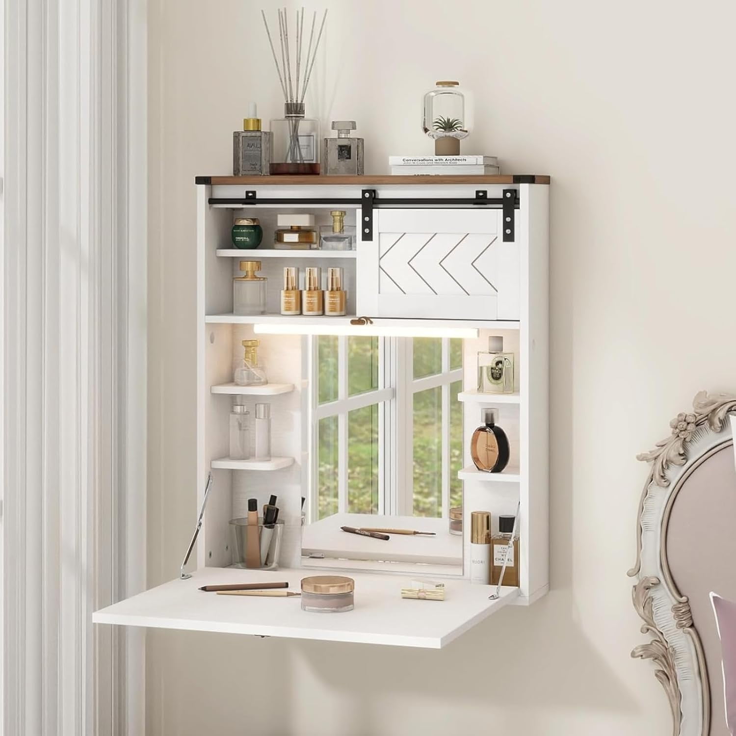 White Wall Mounted Dressing Table