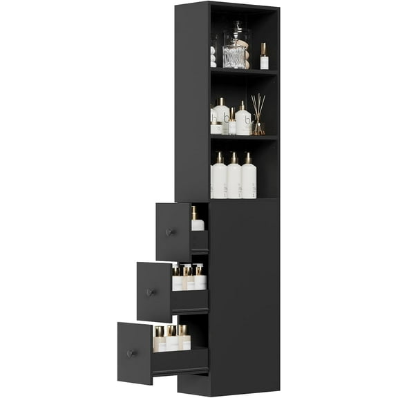 ARTETHYS Storage Cabinet Tall Narrow Bathroom Organizer with 3-Level Adjustable Shelves Slim Free Standing Space Saver for Living Room Kitchen, Rustic