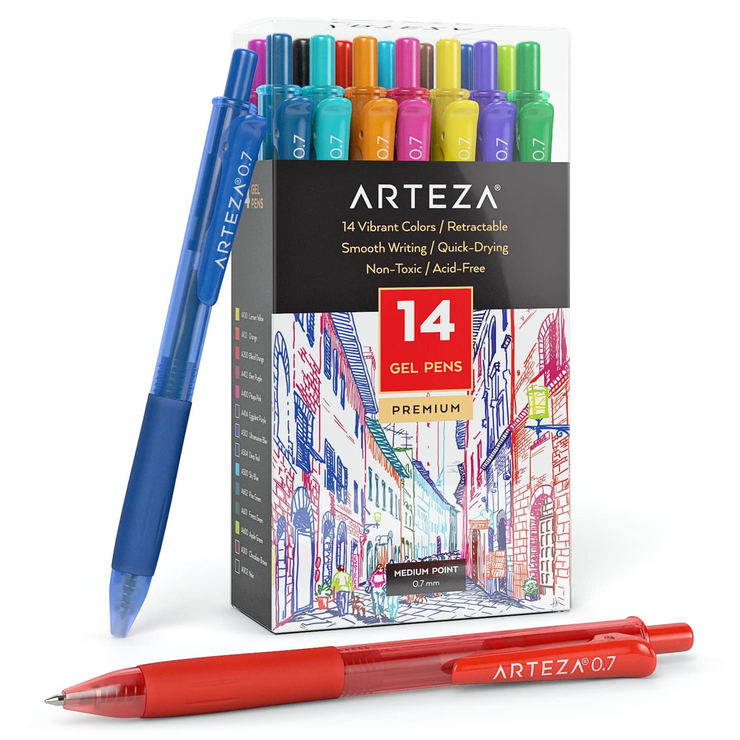 ARTEZA Gel Pens Colored Set of 14, Retractable Pens Assorted Colors for ...