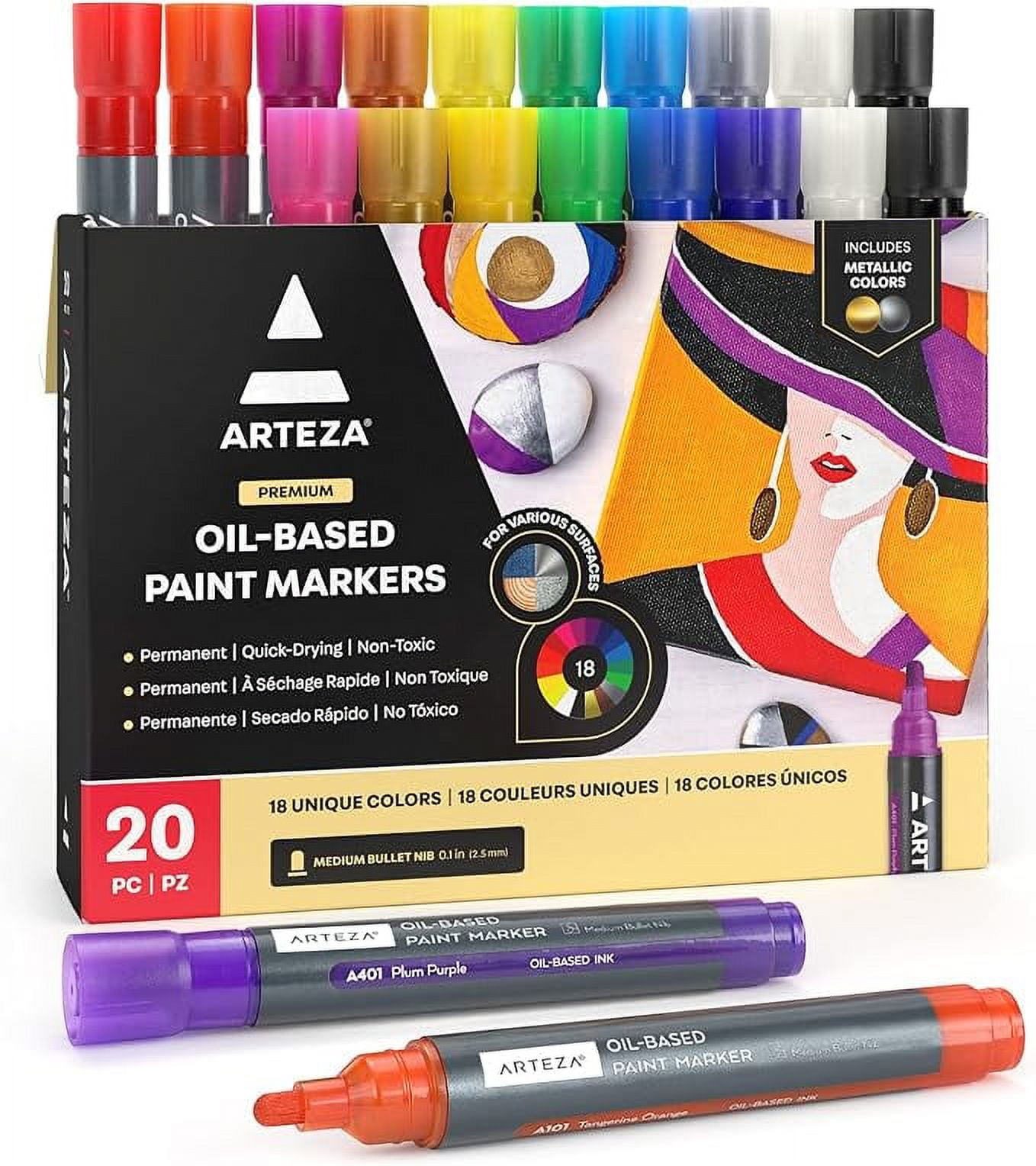ARTEZA Oil Based Paint Markers, Set of 20 Assorted Colors Permanent Paint Pens, Waterproof Rock