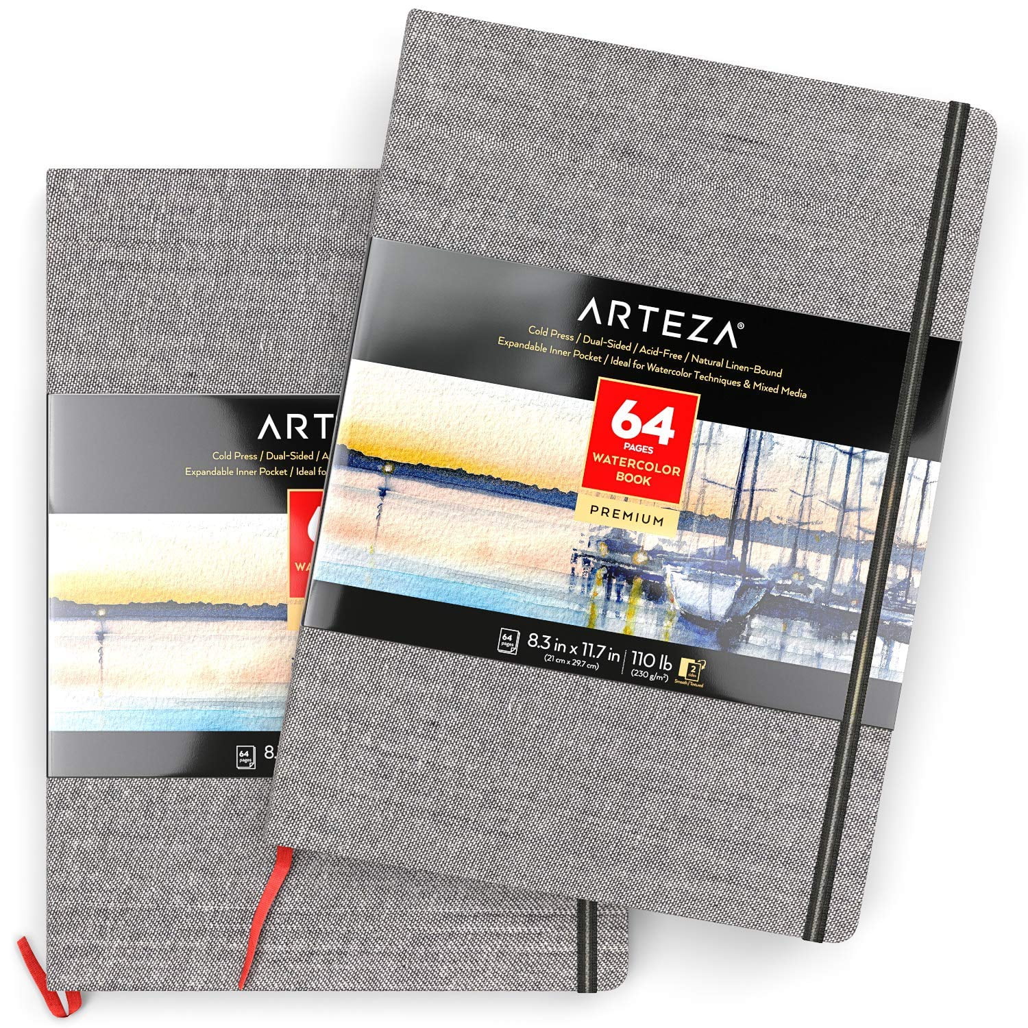 Gray Linen Bound Dual-Sided Watercolor Sketchbook Pack