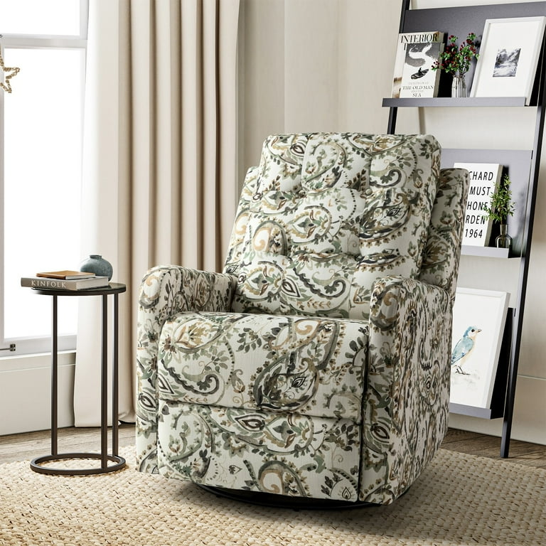 Art of Living Designs Arlette Contemporary Floral Manual Swivel Recliner with Tufted Back Sage Modern Contemporary Shabby Chic