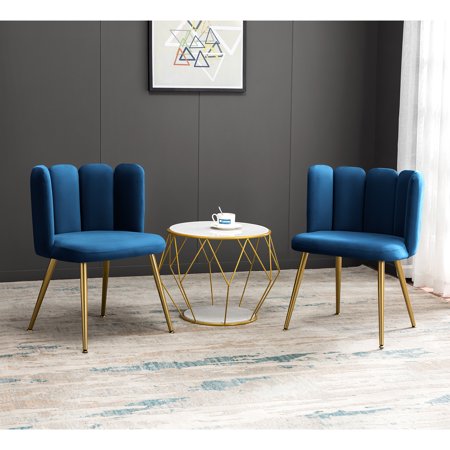 ARTFUL LIVING DESIGN Contemporary Velvet Side Chair Set of 2 with Tufted Back & Metal Legs, Navy