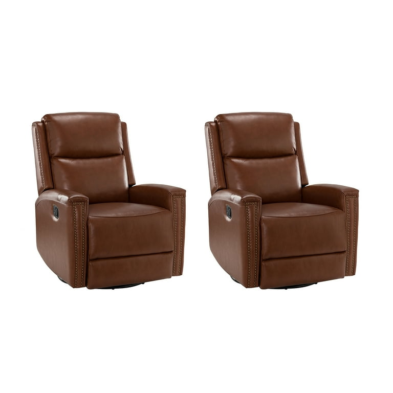 ARTFUL LIVING DESIGN Genuine Leather Swivel Rocker Recliner Set of