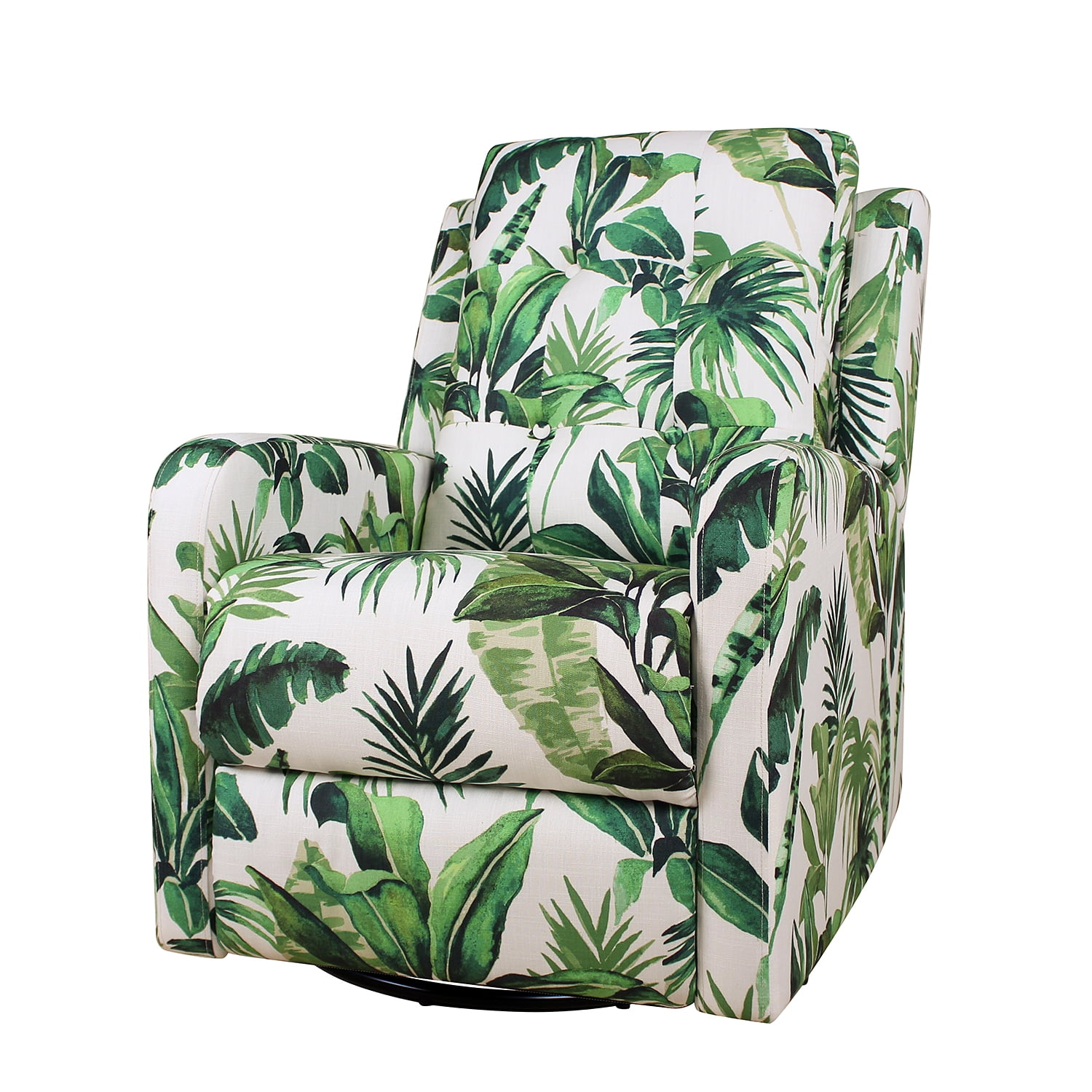 Green Tropical Leaf Print Swivel Recliner with Metal Base