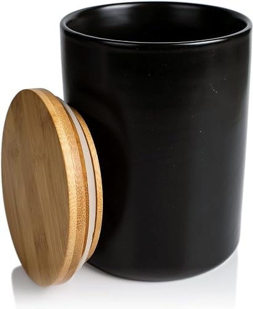 ARTHAUSEN Ceramic Storage Jar Canister - Airtight Bamboo Lid w/Silicone Seal - Modern Design for Kitchen Counter or Bathroom (Black 1080mL)