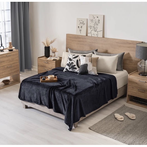 ARTICO BLACK COLOR LIGHT BLANKET SOFTY AND WARM KING SIZE MADE IN MEXICO