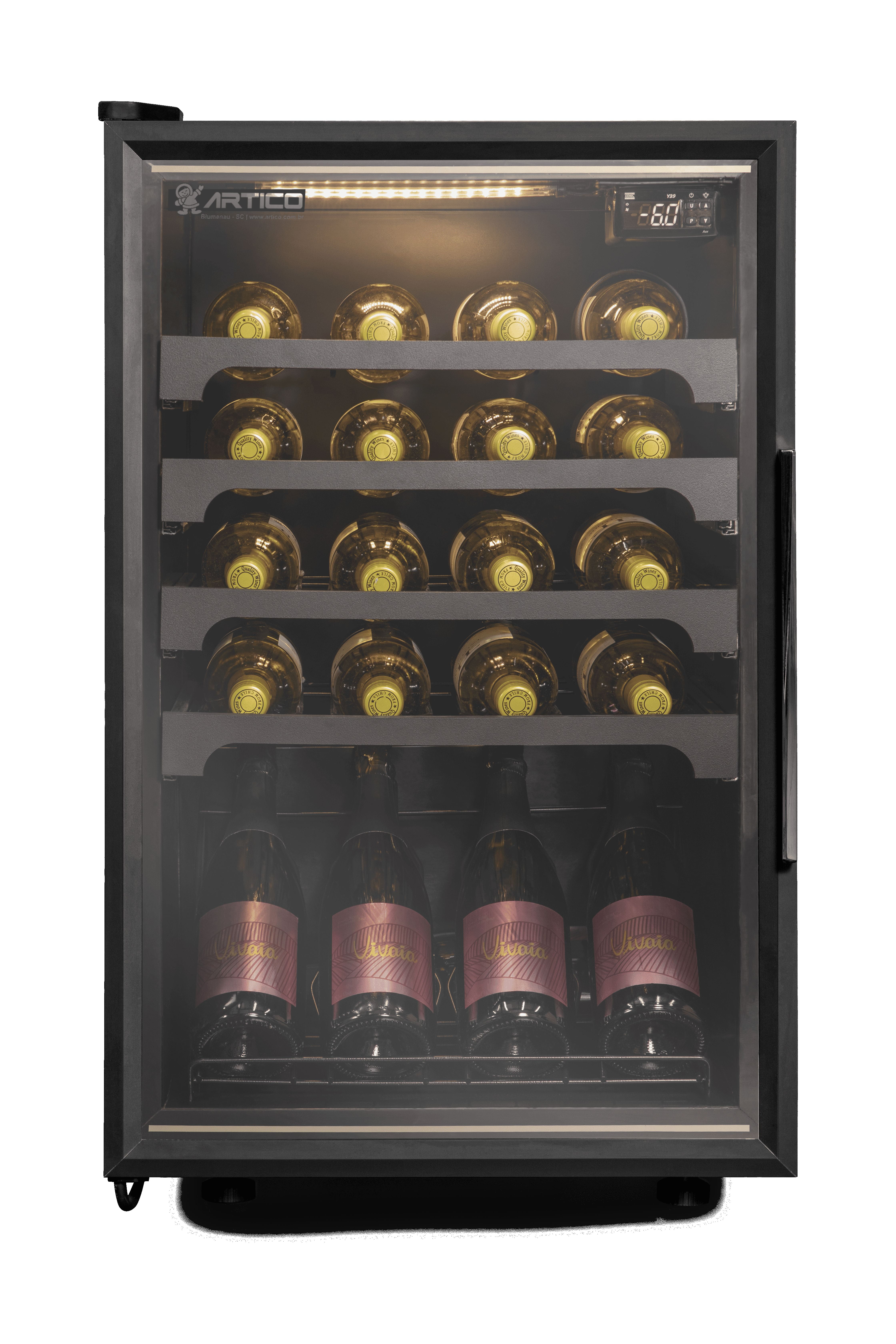 ARTICO Wine Cooler – Built-in or Freestanding, Smart Temperature Control, Ultra-Quiet Operation, LED Lighting, Modern Design (Black, 20 Bottles)