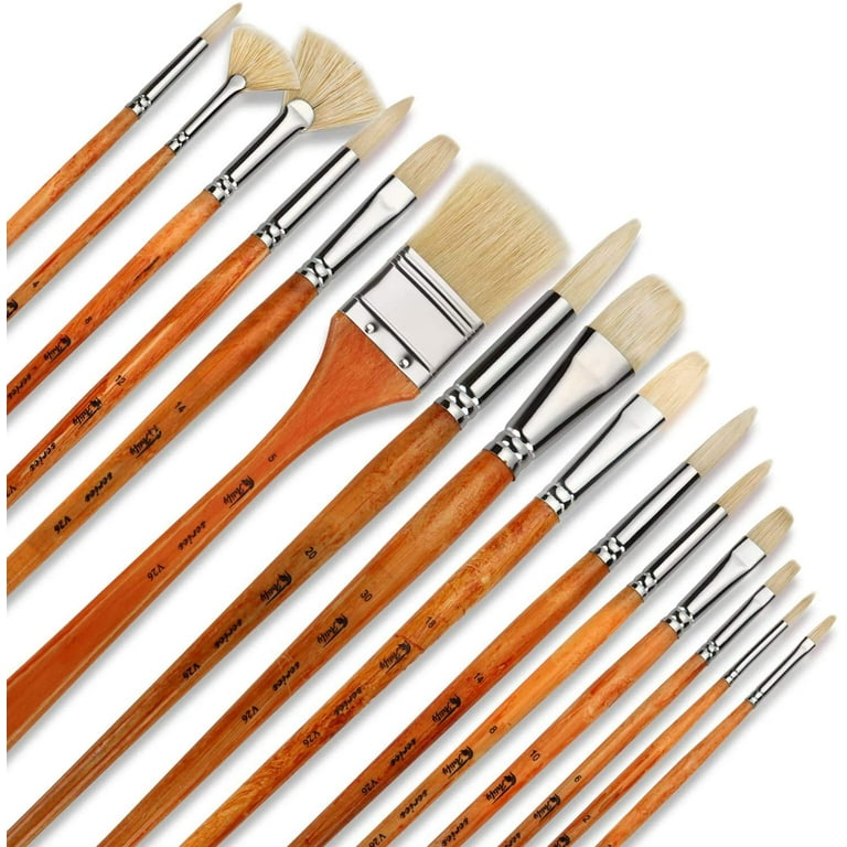 Oil Acrylic Paint Brushes Artist Fan Paint Brush Set Hog Bristle