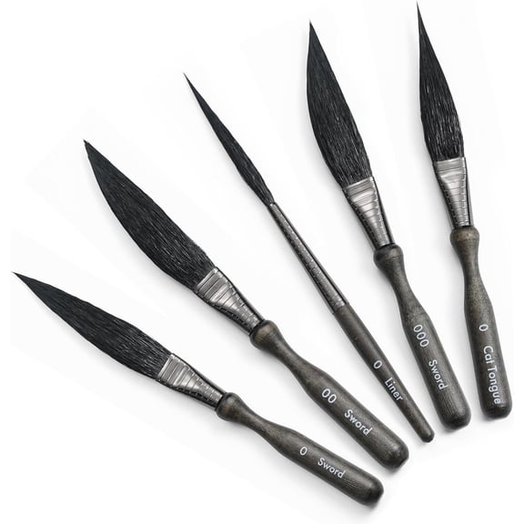 ARTIFY 5-Piece Pinstriping Brush Set, Mixed Squirrel & Goat Hair, Professional Detail Script Liner, Scroll, Sword, Dagger, Striper for Lettering & Detailing