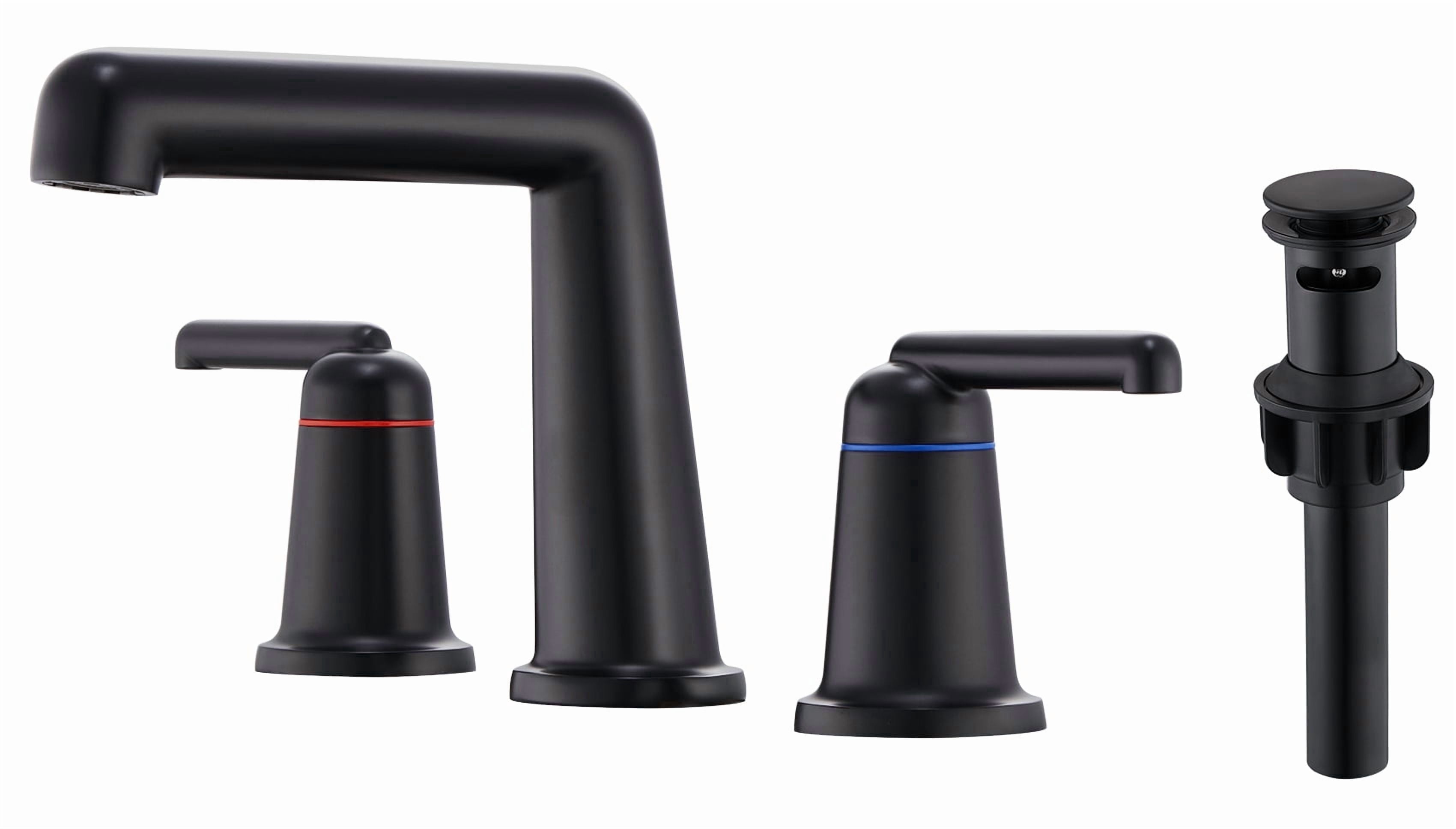 ARTIQUA Bathroom Sink Faucets, Matte Black Bathroom Faucets for Sink 3 Hole Widespread, 8 inch ‎Bathroom Sink Faucet Brass with Pop-up Drain 2 Lever Handle for Vanity Rv Lavatory Washbasin