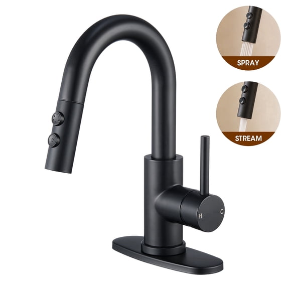 Artiqua Matte Black Bathroom Faucet, Single-Handle Stainless Steel Faucet for Laundry or Utility Room, Deck Plate Included