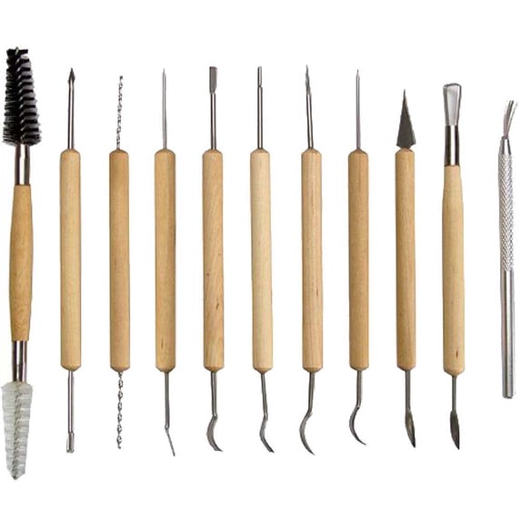 ARTIST'S BEST 11-Piece Assorted Double Ended Sculpture Tool Set | 22 Different Tips for Precise Sculpting | Ideal for Art Students & Professionals | Steel & Birch Wood Construction
