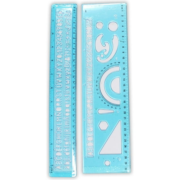 ARTIST'S BEST 2 Piece Plastic Numbers, Letters & Shapes Rulers Set | 12" (30.5 cm) & 12.5" (31.8 cm) Stencils | Dual-Scale Markings | Enhance Your Creative Projects
