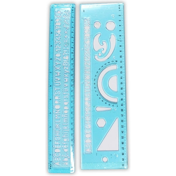 ARTIST'S BEST 2 Piece Plastic Numbers, Letters & Shapes Rulers Set | 12" (30.5 cm) & 12.5" (31.8 cm) Stencils | Dual-Scale Markings | Enhance Your Creative Projects