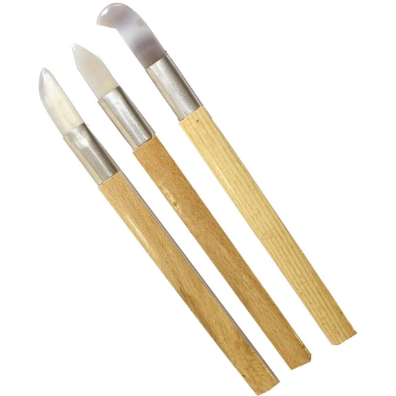 ARTIST'S BEST 3 Piece Clay & Wax Carving Tools Set | Genuine Agate Gemstone Tips | Solid Wood Handle & Metal Collar | Unique Artistic Sculpting Tools