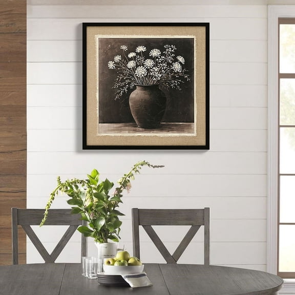 ARTISTIC PATH Abstract Flower Bouquet Wall Art: white flower in a rustic clay pot Painting Blossom Picture Prints on Linen for Bedroom (24''W x 36''H)