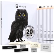 ARTISTO Drawing and Sketching Pencil Art Set (20 Items) - Complete Kit with Graphite Pencils, Charcoal Pencils, Sticks, Blending Stumps, Erasers, and Sharpeners