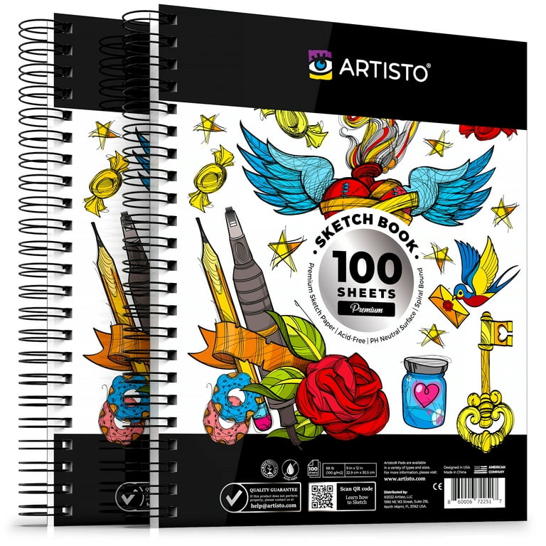 ARTISTO Premium Sketch Book Set 9x12, Spiral Bound, Pack of 2, 200 Sheets  (100g/m2)