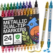 ARTISTRO 24 Metallic Precision Dual-Tip Acrylic Paint Markers – Paint Pens Set with Dot & Fine Tips for Fabric, Rock, Glass, Wood, Coloring Books – Classroom & Art Supplies Teacher Appreciation Gift