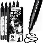 ARTISTRO 5 Black Paint Pen for Rock, Glass, Ceramic, Wood, Tire, Fabric, Metal, Canvas, Marking, Painting - Set of 5 Acrylic Paint Markers Water-based