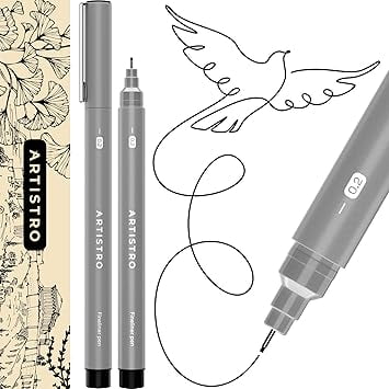 ARTISTRO Set of 2 Fineliner Pens, Black Micro Pens for Drawing, Waterproof Archival Ink, Ultra Fine Tip Pen for Illustration, Technical Pen, Sketching, Writing, Drawing, Journaling, Pair of Fine Tip