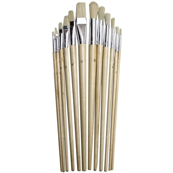 ARTISTS BEST 1-12 Artist Flat Brush Set | 12-Piece Collection | 10"-11" (25.4 cm-27.9 cm) Wooden Handles | Metal Trim | Premium Bristles